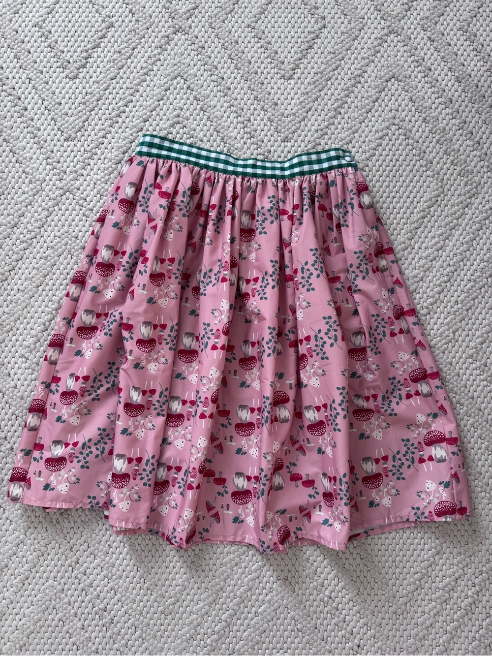 Pink Floral Gathered Skirt with Green Check Waistband - Picture 1 of 9